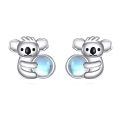 wholesale 925 Sterling Silver Cutie Koala Moonstone Stud Earrings for Women Girls Gifts Jewelry 6mm Diameter-0-0
