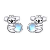 wholesale 925 Sterling Silver Cutie Koala Moonstone Stud Earrings for Women Girls Gifts Jewelry 6mm Diameter-Koala