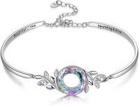 wholesale 925 Sterling Silver Sparkly Crystal Flower Adjustable Cuff Bracelet for Women Inspiring Gift Ideas-Purple