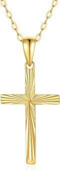wholesale 14K Solid Gold Diamond-Cut Cross Necklace, Hypoallergenic, 18 Chain, Elegant Gift for Women-0-0