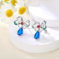 wholesale 925 Sterling Silver 925 Blue Teardrop & Red Round Stone Clover Bow Dangle Drop Earrings for Women-0-4