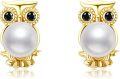wholesale 14K Gold Pearl Owl Stud Earrings - Animal for Her-0-0