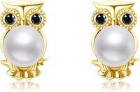 wholesale 14K Gold Pearl Owl Stud Earrings - Animal for Her-Owl