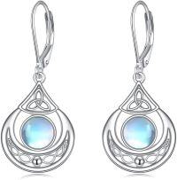 wholesale 925 Sterling Silver Celtic Knot Moonstone Leverback Drop Earrings-Moonstone-A