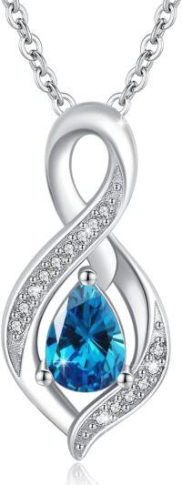 wholesale 925 Sterling Silver Infinity Birthstone Teardrop Pendant Necklace for Women-March