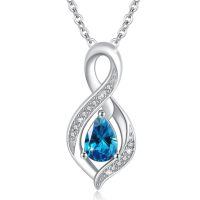 wholesale 925 Sterling Silver Infinity Birthstone Teardrop Pendant Necklace for Women-March