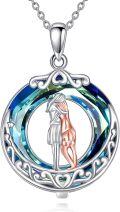 wholesale 925 Sterling Silver Blue Crystal Pendant with Mother and Child Design - Family  for Mom Dad Son Daughter-0-0