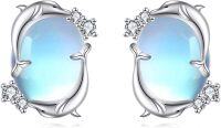 wholesale 925 Sterling Silver Dolphin Moonstone Stud Earrings for Women Girls Gift Idea-Moonstone dolphin earrings