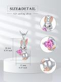 wholesale 925 Sterling Silver Bunny Pearl Pendant Necklace with Blue Crystal Ears and Chain for Women Girls  48cm Length-0-4
