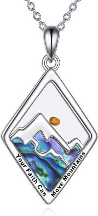wholesale 925 Sterling Silver Abalone Shell Mountain Pendant Necklace with Mustard Seed Charm - Christian s for Women-01-Mustard Seed Mountain Rhombus