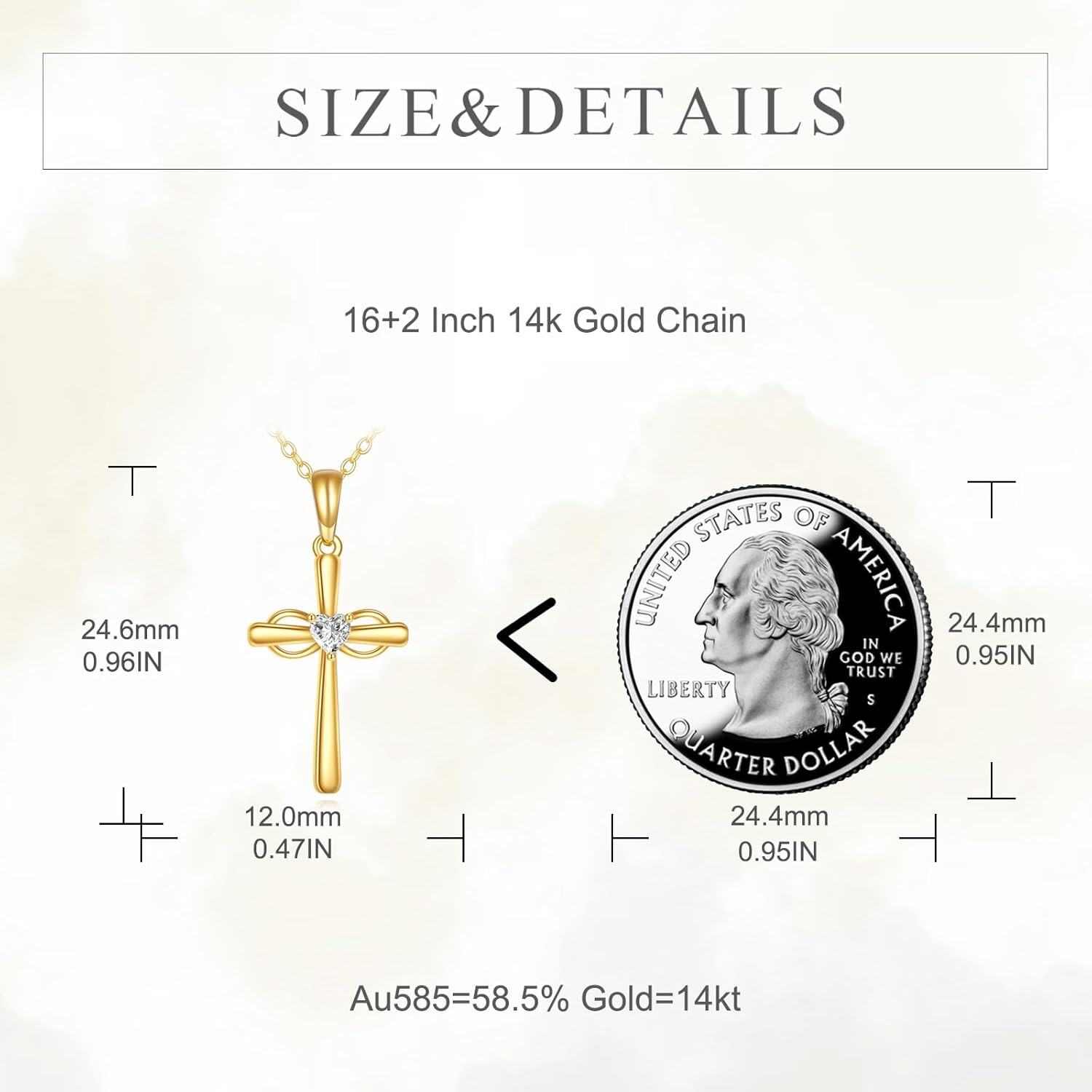 wholesale 14K Gold Heart-Shaped Diamond Cross Necklace for Women - Religious Idea-0-4