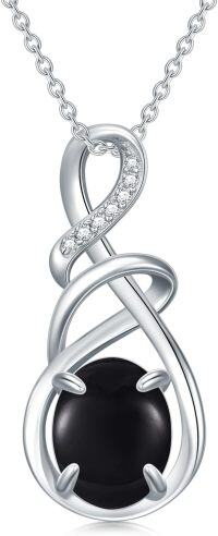 wholesale Sterling Silver Infinity Birthstone Pendant Necklace for Women-13-Black Onyx