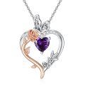 TOUPOP Sterling Silver Rose Heart Birthstone Necklace Butterfly Pendant-0-0