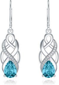 wholesale 925 Sterling Silver 12 Months Birthstone Celtic Knot Drop Leverback Earrings-Blue Zircon