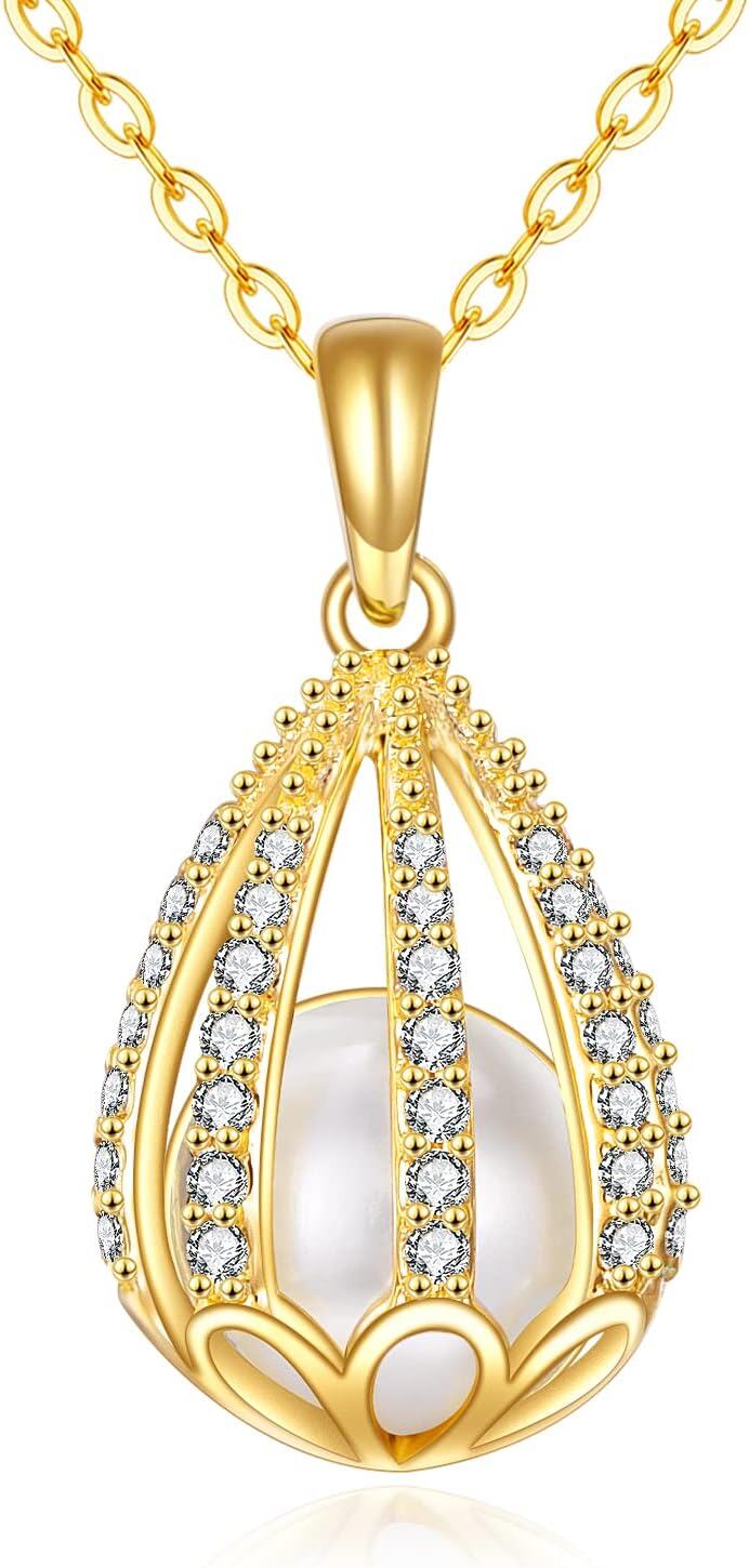 14K Gold Freshwater Pearl Daisy Pendant Necklace-0-0