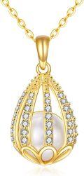 wholesale 14K Gold Freshwater Pearl and Cubic Zirconia Daisy Pendant Necklace-0-0