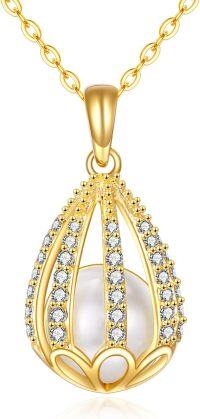 wholesale 14K Gold Freshwater Pearl and Cubic Zirconia Daisy Pendant Necklace-Gold daisy pearl necklace