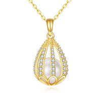 wholesale 14K Gold Freshwater Pearl and Cubic Zirconia Daisy Pendant Necklace-Gold daisy pearl necklace