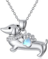 wholesale 925 Sterling Silver Dachshund and Paw Print Charm Necklace for Women Girls -Dachshund-Moonstone
