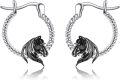 wholesale 925 Sterling Silver Black Enamel Horse Head Hoop Earrings for Women Girls Mothers Day Gift 43mm Diameter-0-0