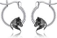 wholesale 925 Sterling Silver Black Enamel Horse Head Hoop Earrings for Women Girls Mothers Day Gift 43mm Diameter-Horse