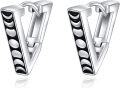 wholesale 925 Sterling Silver Black Moon Phase Triangle Skull Viking Rune Wolf Hoop Earrings-0-0
