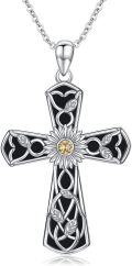 wholesale 925 Sterling Silver Sunflower Cross Necklace for Women Men Catholic Religious s 47cm Chain Length-0-0