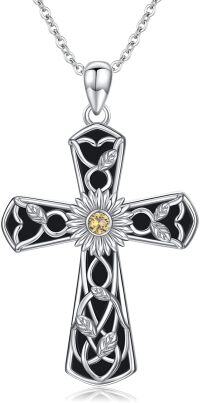 wholesale 925 Sterling Silver Sunflower Cross Necklace for Women Men Catholic Religious s 47cm Chain Length-Daisy Cross