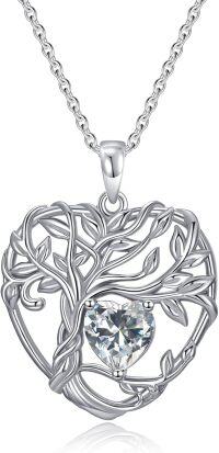 wholesale TOUPOP Tree Of Life Necklace Sterling Silver Diamond April Birthstone Pendant Necklace Irish Celtic Heart Tree Jewelry Birthday Christmas Gifts For Women Wife Girlfriend -undefined