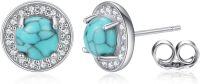 wholesale 925 Sterling Silver Turquoise Stud Earrings with Blue Gemstone for Women-Round Turquoise