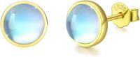 wholesale 925 Sterling Silver Blue Opalite Round Stud Earrings for Sensitive Ears-C-Gold 6.0 Millimeters