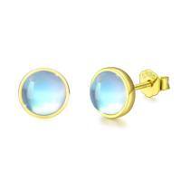 wholesale 925 Sterling Silver Blue Opalite Round Stud Earrings for Sensitive Ears-C-Gold 6.0 Millimeters