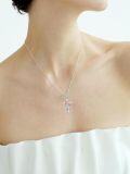 wholesale 925 Sterling Silver 925 Rose Gold Plated Floral Cross Pendant Necklace with Cubic Zirconias for Women-0-1