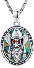 wholesale 925 Sterling Silver Cowboy Skull Pendant with Abalone Shell Gothic Halloween Jewelry for Women and Men -0-0