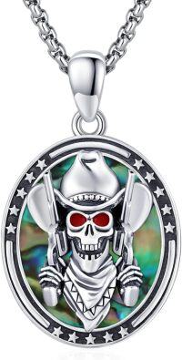 wholesale 925 Sterling Silver Cowboy Skull Pendant with Abalone Shell Gothic Halloween Jewelry for Women and Men -Goth Skull
