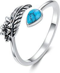 wholesale 925 Sterling Silver Turquoise Adjustable Flower Ring Women s Gift-Feather I