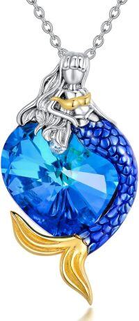 wholesale 925 Sterling Silver Blue Crystal Heart Mermaid Pendant Necklace s for Women-A-Heart crystal