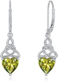 wholesale 925 Sterling Silver Heart Birthstone Celtic Knot Dangle Leverback Earrings-08-August