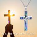wholesale 925 Sterling Silver Abalone Shell Inlay Cross Pendant Necklace with Hope Inscription for Women and Men Christian Faith  45cm Chain Length-0-4