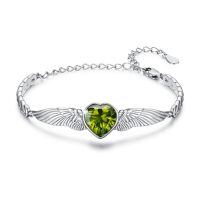 wholesale 925 Sterling Silver Birthstone Angel Wings Heart Bracelet for Women Mother s Day Gift-August