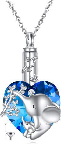 wholesale 925 Sterling Silver Blue Crystal Elephant & Tree of Life Urn Keepsake Memorial Cremation Jewelry for Ashes - 18 Chain-Blue Elephant Urn Necklace B