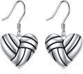 wholesale 925 Sterling Silver Heart-Shaped Volleyball Patterned Sport Ball Drop Earrings for Women-0-0