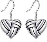 wholesale 925 Sterling Silver Heart-Shaped Volleyball Patterned Sport Ball Drop Earrings for Women-Volleyball A