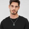 wholesale 925 Sterling Silver with Turquoise Viking Mjolnir Necklace - Thor's Hammer Pendant for Men & Women-0-2