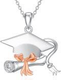 wholesale 925 Sterling Silver Graduation Cap & Diploma Pendant Necklace with Rose Gold Bow Tie Charm for Women's College High School -0-0