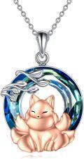 wholesale 925 Sterling Silver Blue Crystal Fox Pendant Necklace with Chain 45cm Length-0-0