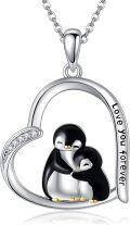 wholesale 925 Sterling Silver Penguin Heart Pendant Necklace for Women Animal Lovers Gift-0-0