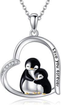 wholesale 925 Sterling Silver Penguin Heart Pendant Necklace for Women Animal Lovers Gift-Penguin