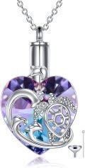 wholesale 925 Sterling Silver Turtle & Wave Purple Swarovski Crystal Cremation Jewelry Urn Pendant Necklace with Funnel and Fill Tool-0-0