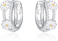 wholesale 925 Sterling Silver Daisy Huggie Hoop Earrings - Floral Jewelry for Women-Silver